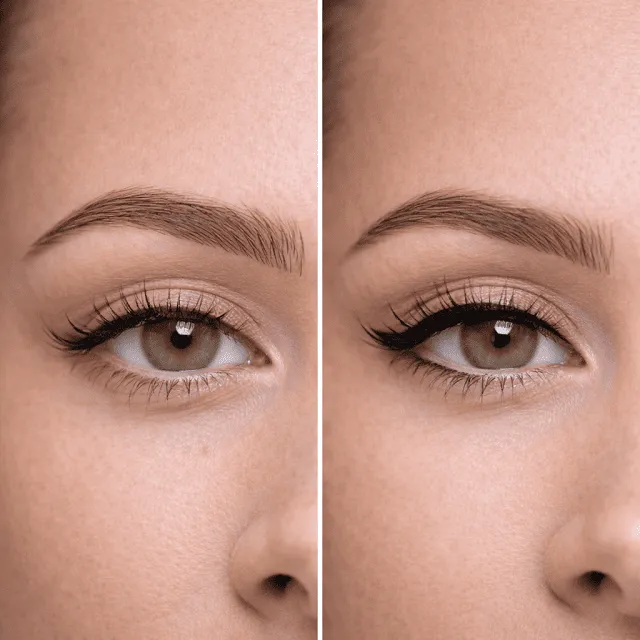 Semi-permanent eyeliner before and after result